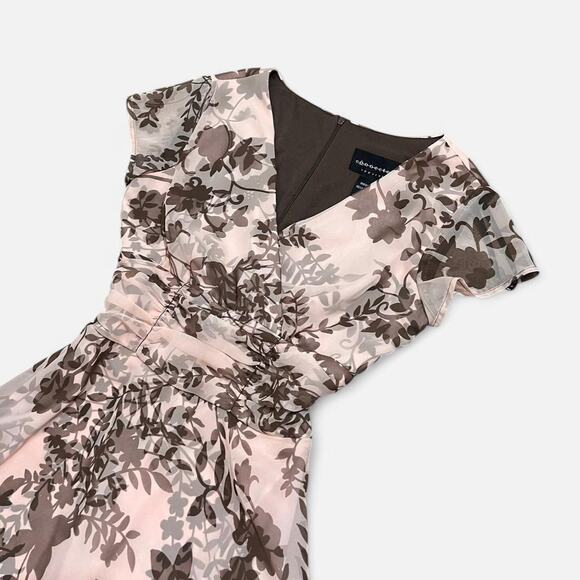 VTG Y2K Connected Apparel Peachy Pink & Brown Floral Chiffon Fairy Midi Dress 6 - Picture 2 of 7